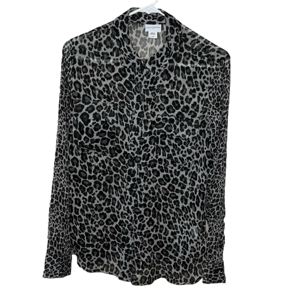 Jaclyn Smith, Size Large, Animal print, Long Sleeve. Button Down front, Top,